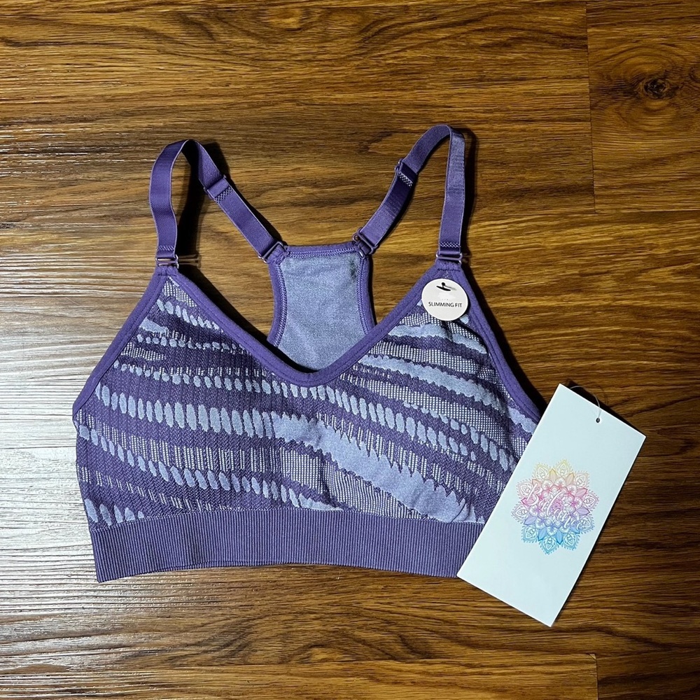 *NWT* Bella Movement Purple Ribbed Sports Bra w/ Removable Padding Size L